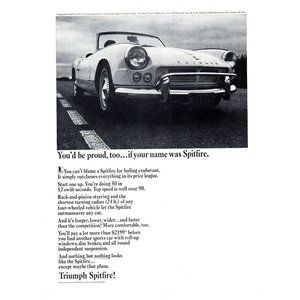 1964 Triumph Spitfire Convertible 2 Door Roadster Vintage Print Ad Sports Car